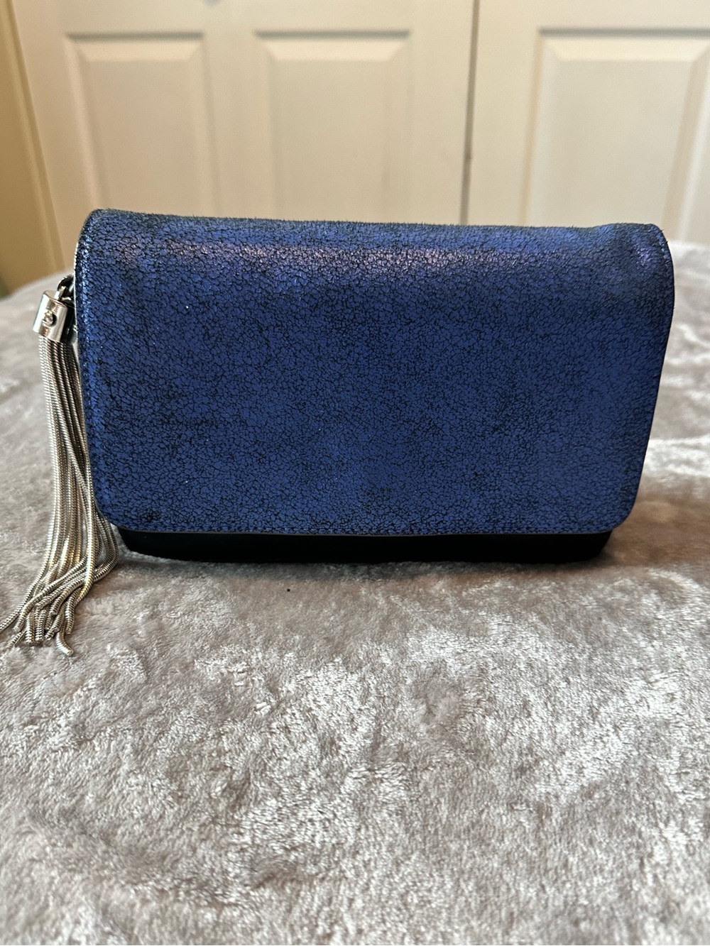 Aimee Kestenberg Three Way Bag Textured Cobalt Blue & Black Leather EUC